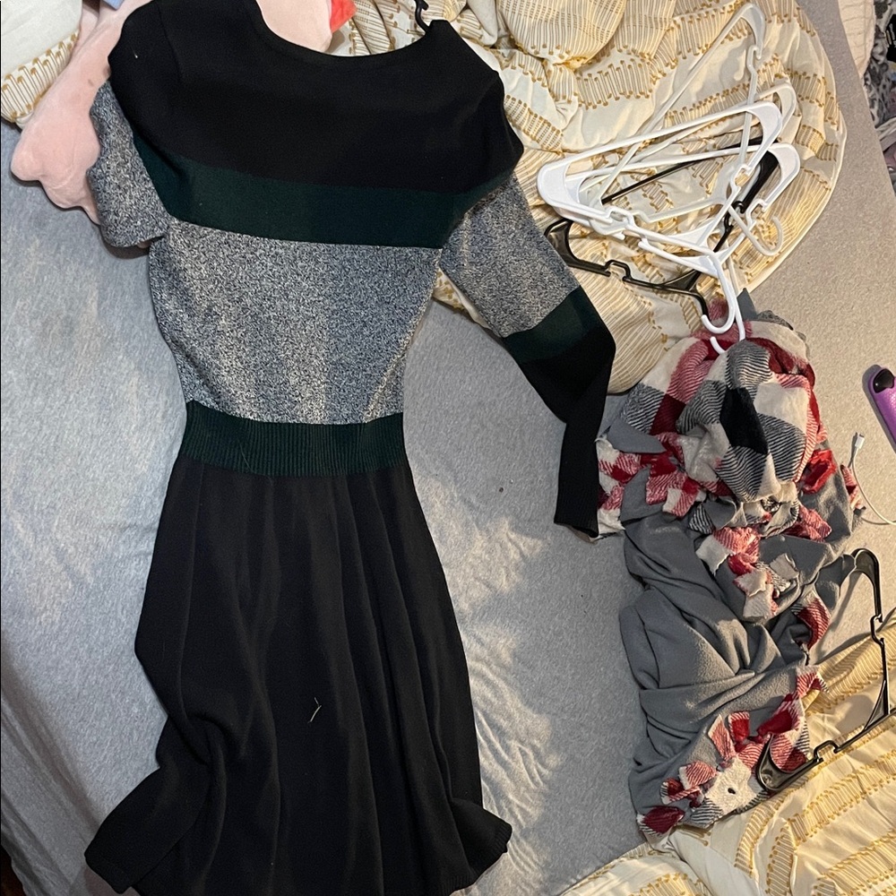 by & by Black and Gray Long Sleeve Dress